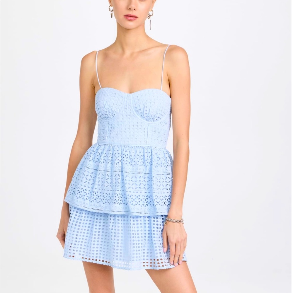 Self-Portrait Light Blue Broderie Anglaise Mini Dress NWT